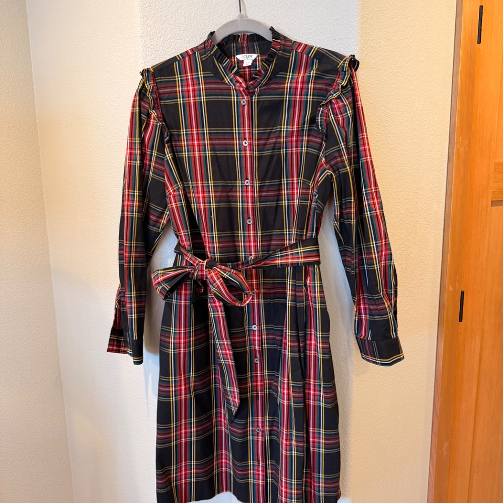 J. Crew Holiday Christmas Stewart Tartan Plaid Belted Shirtdress Size 12